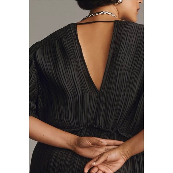 By Anthropologie Midi Dress 3X Black Short Sleeve Stretch Washable NEW - Picture 3 of 10